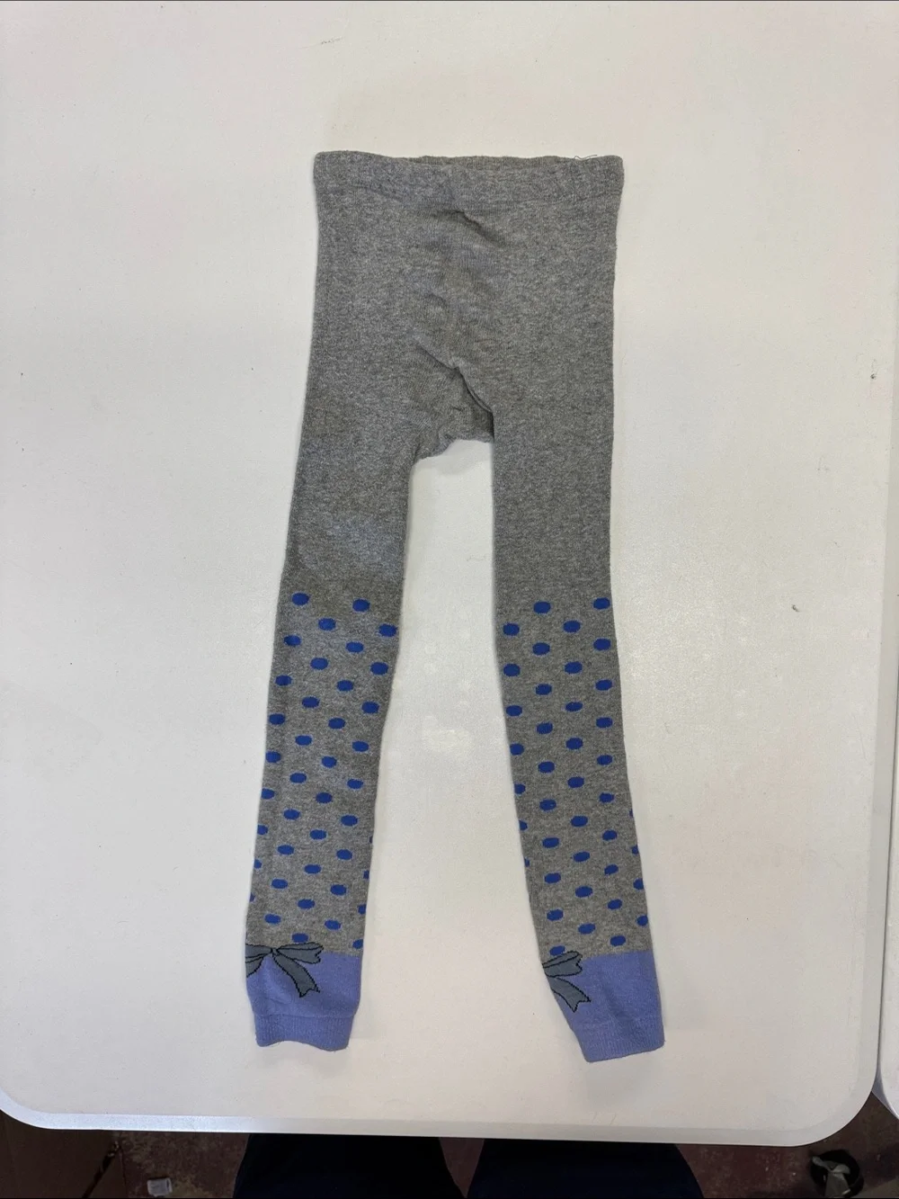 Girls Grey Leggings with Blue Polka Dots and Bow Cuff